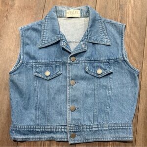 Vintage Vivaldi Denim Vest Women’s Small Cropped 90s Jean Vest Blue Button Up